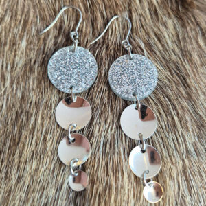 Glitter rund sølv med løv